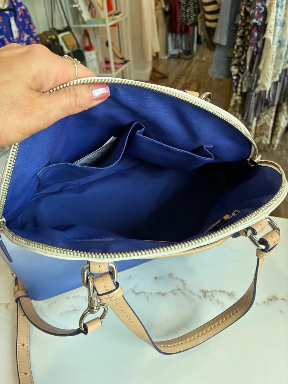 Coach Blue Ombre Dome Satchel with Tan Trim
